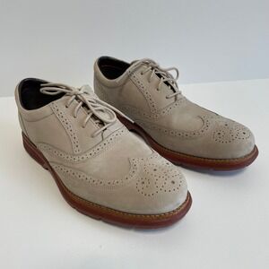 Rockport Mens Wingtip Brogue Shoes Tan Suede Lace Up Comfort Size 10.5 W